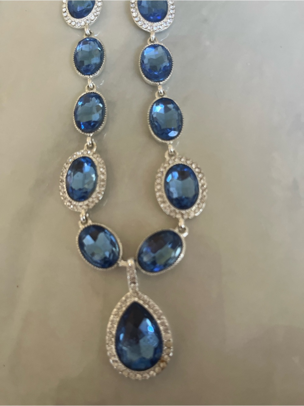 Monet silver-tone Y-necklace blue glass faceted stones rhinestones